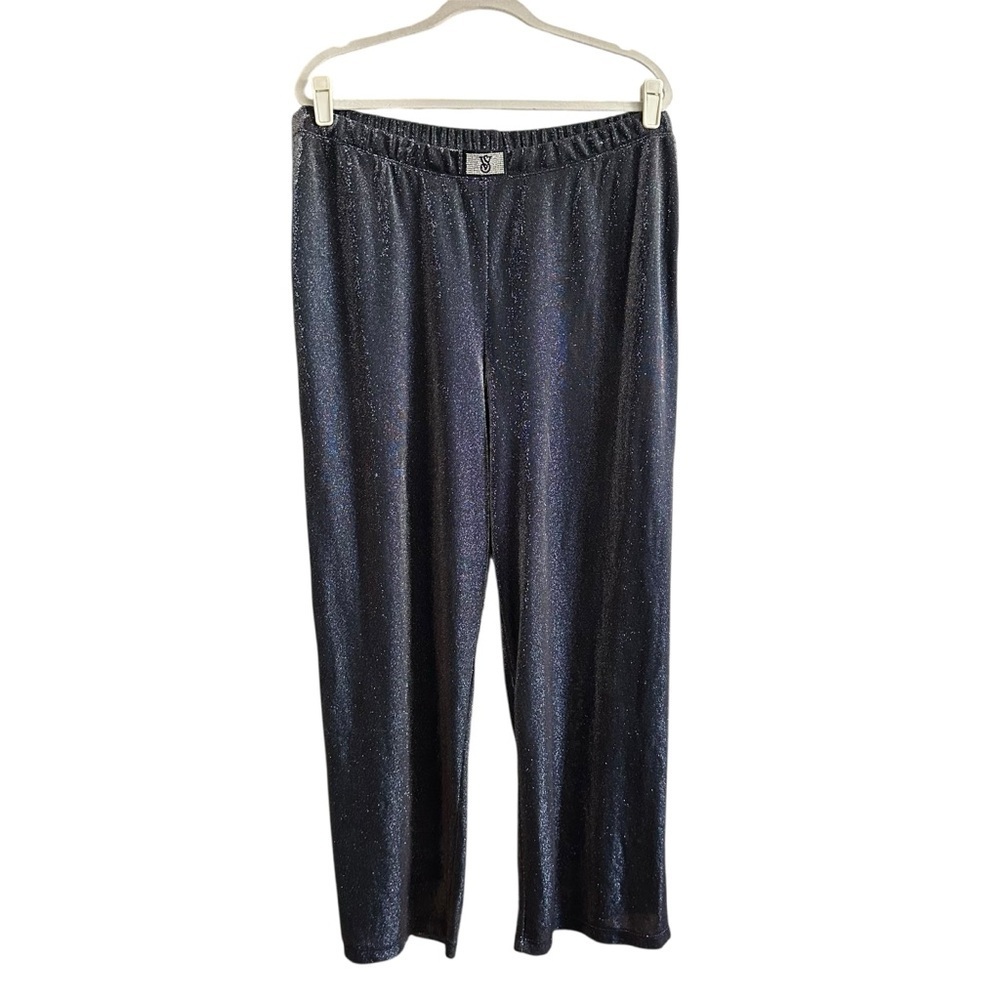 VICTORIA’S SECRET Black Metallic Silver Wide Leg‎ Lounge Pants XXL Evening Glam